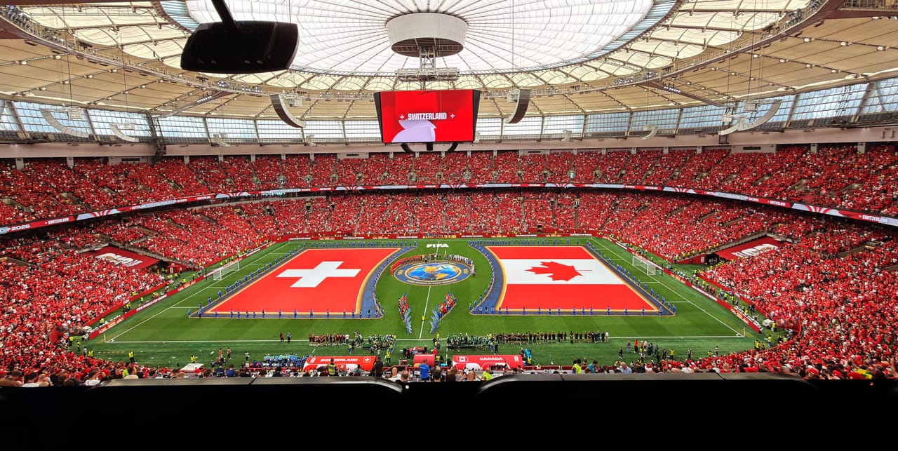 Festive fan atmosphere at a World Cup stadium