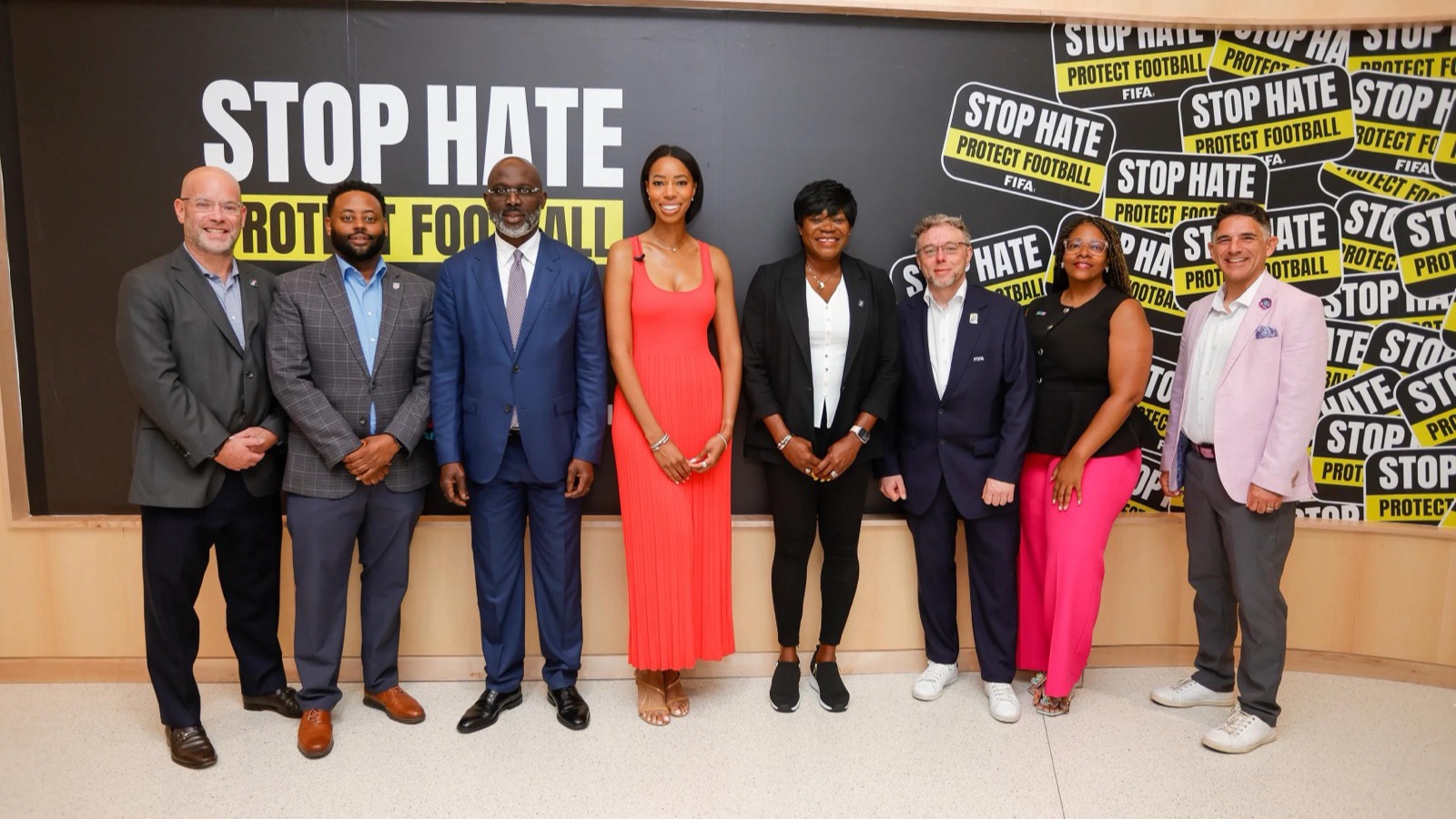 FIFA anti-racism event with the Stop Hate, Protect Football slogan in Atlanta